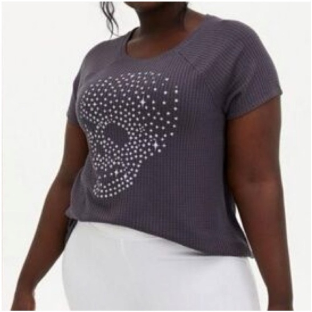 Torrid Gray Skull Graphic Waffle Knit Top
